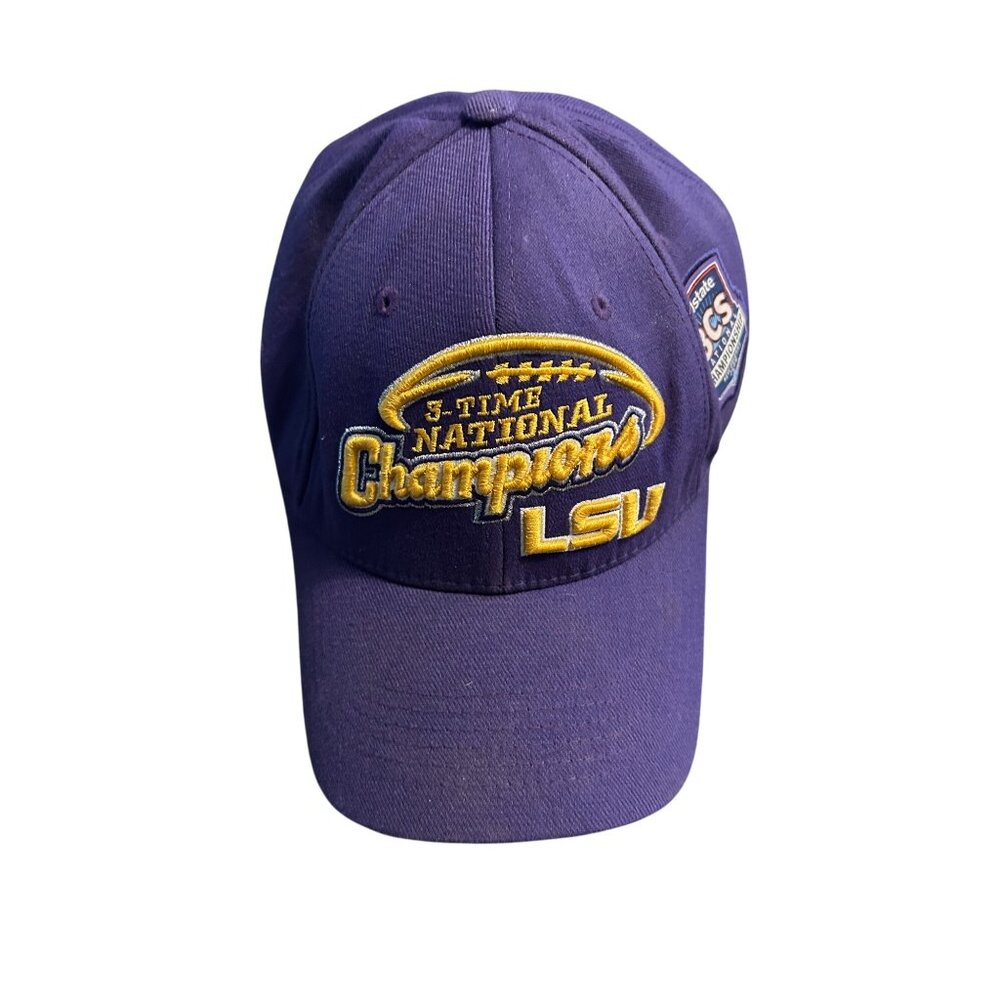 LSU tigers 3-Time National Champions BCS Purple yellow Baseball Cap hat